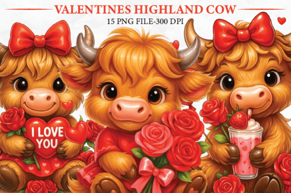 Download Valentine Highland Cow Clipart Set - Cow Collection