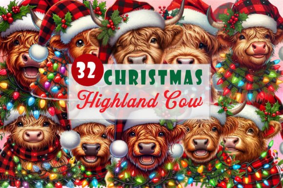 Download Cute Christmas Highland Cow Clipart - Cow Collection
